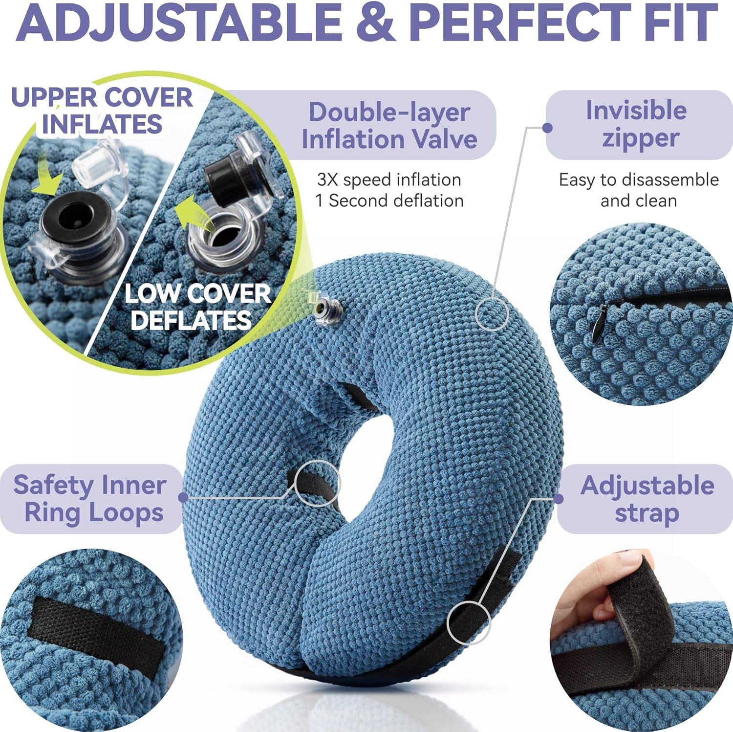 Loflaze Inflatable Dog Cone Collar - Dog Neck Donut Cone Collar Alternative after Surgery - Soft Cone for Large Medium Small Dogs Cats - Alternative Recovery E Collar (Blue, M)