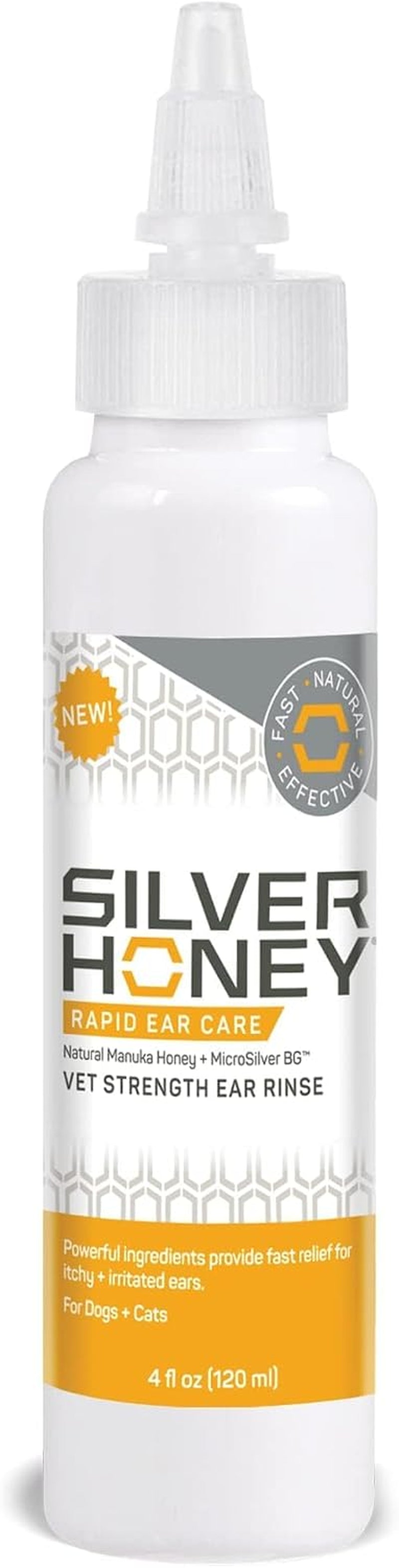 Absorbine Silver Honey Rapid Ear Care Vet Strength Ear Rinse, 4Oz, Manuka Honey & Microsilver BG, Safe for Dogs & Cats