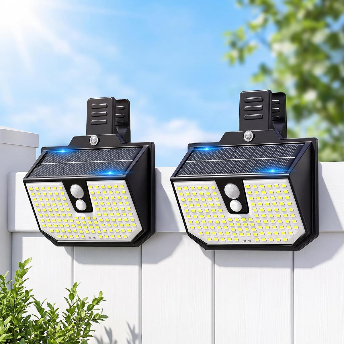 Brightever Clip on Solar Lights Outdoor, Motion Sensor Fence Lights, 2-Pack