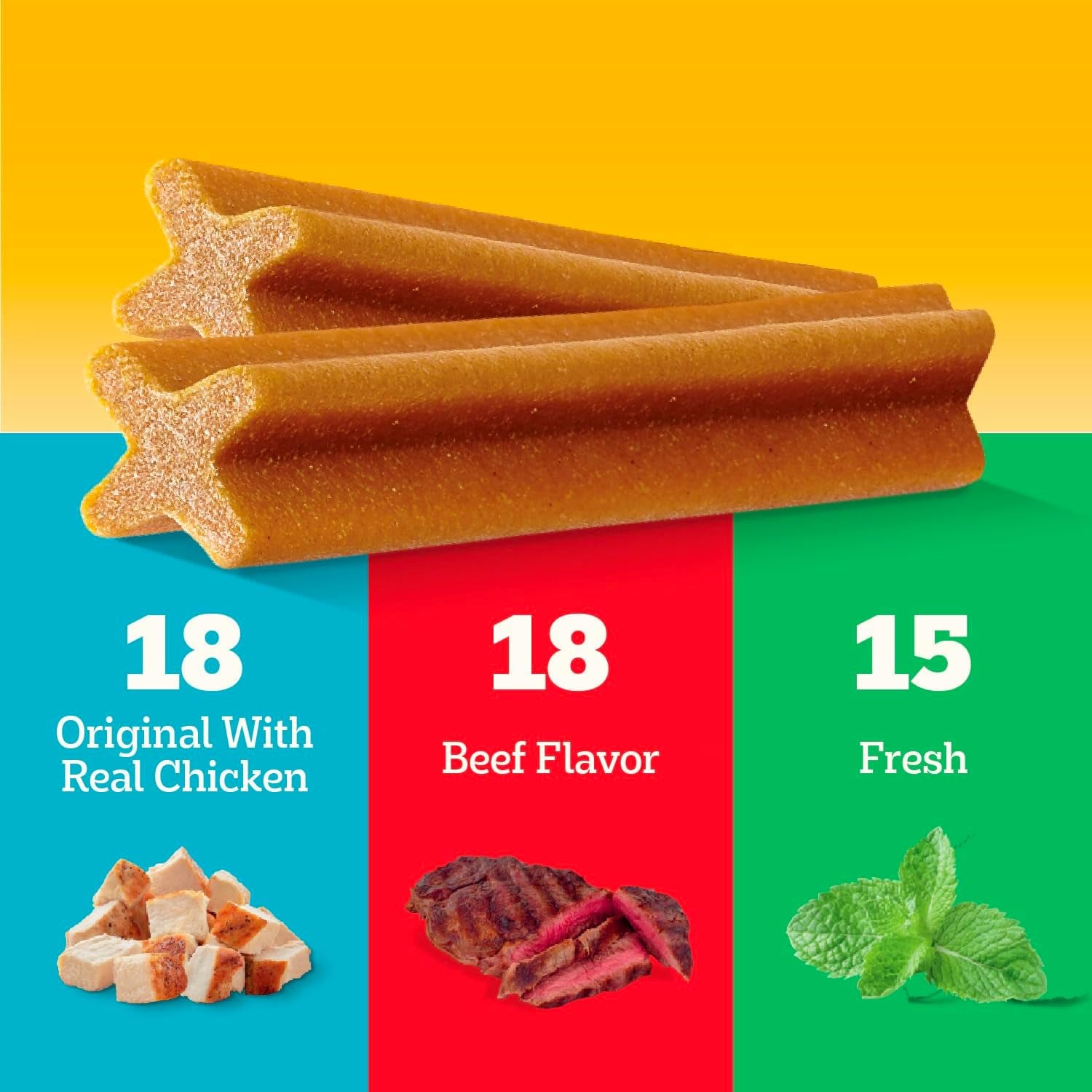 Pedigree Dentastix Large Dog Treats, Original, Beef & Fresh, 2.73 Lb. Variety Pack (51 Treats Total)