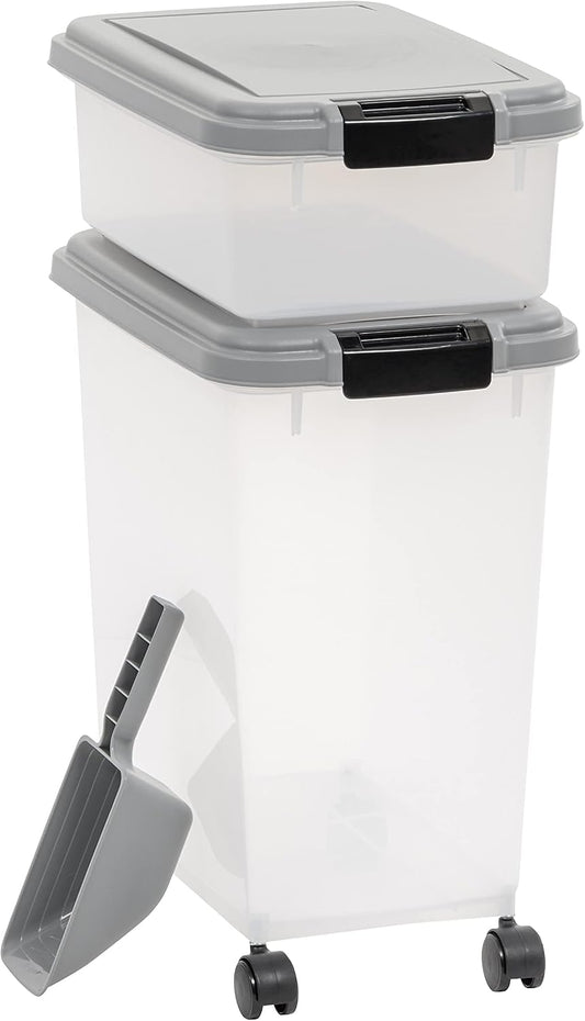 Amazon Basics 3-Piece Airtight Pet Food Storage Container Combo with Scoop, BPA Free, Removable Wheels, 33 QT + 12 QT