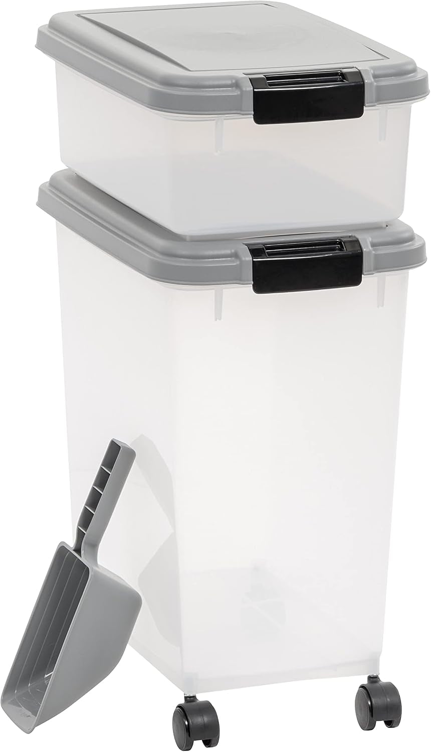 Amazon Basics 3-Piece Airtight Pet Food Storage Container Combo with Scoop, BPA Free, Removable Wheels, 33 QT + 12 QT