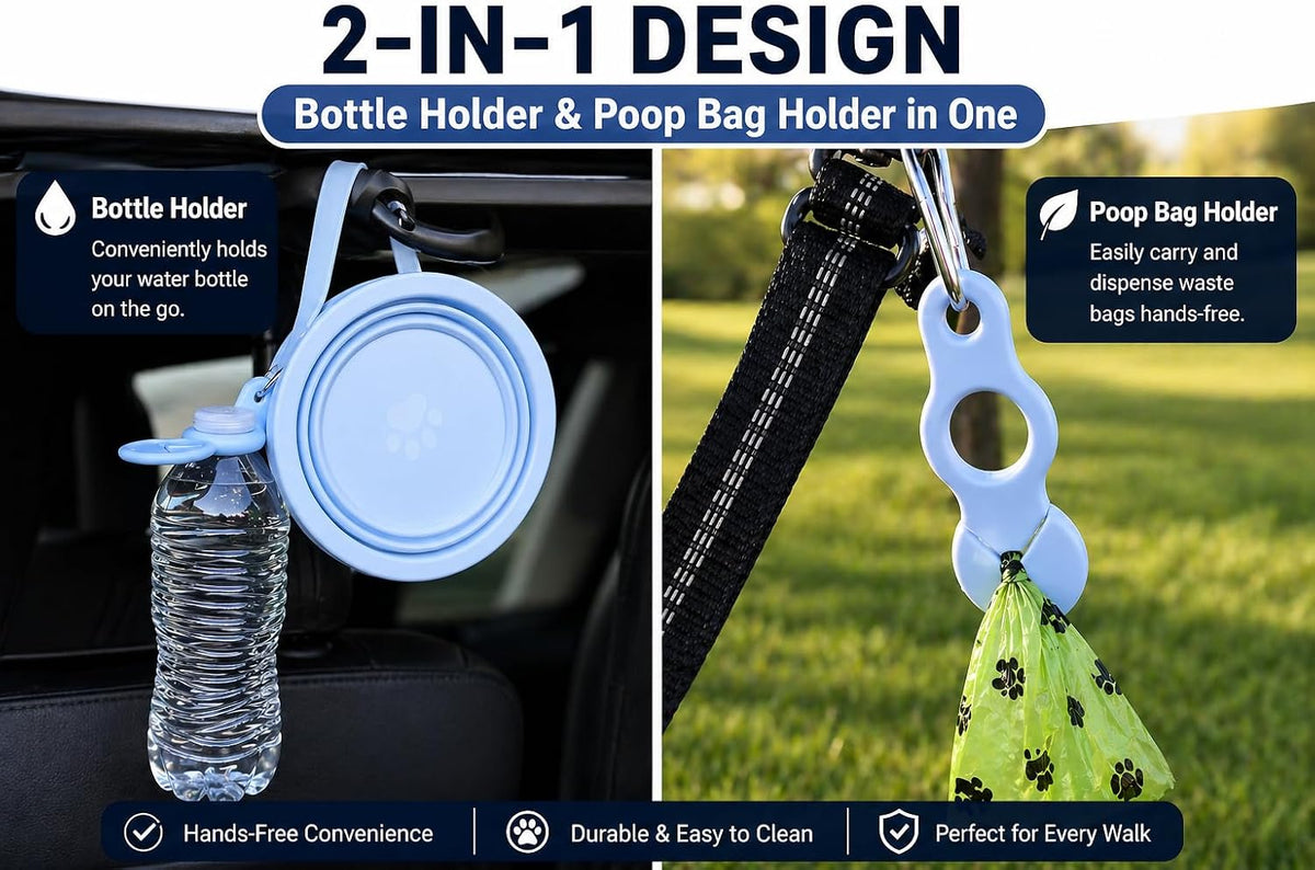 Blue Slow Feeder Travel Dog Bowl Set – 30Oz Stainless Steel + 20Oz Collapsible Silicone Dish + Silicone Slow Feeder Insert | Water Bottle Holder | Non-Slip, Anti-Choking, Bpa-Free – Claim