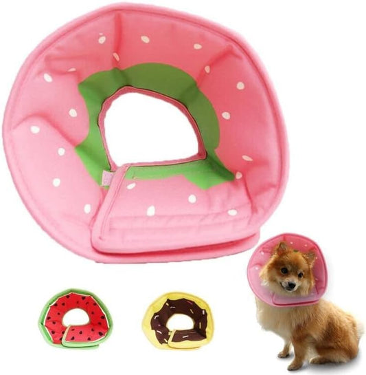 Soft Dog Cone, Lightweight Elizabethan Collar for Dogs, Adjustable Soft Cones for Dogs/Cats to Stop Licking after Surgery, Cute Strawberry Cone of Shame Alternatives for Pets(Medium)