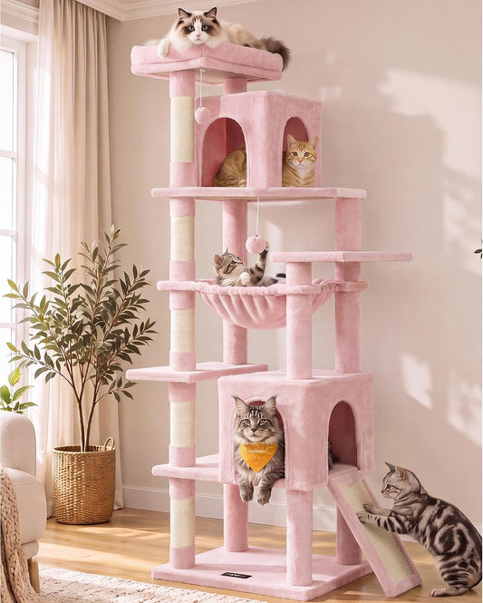 Feandrea Cat Tree, 70.3" Heavy Duty Cat Tower Condo for Indoors, Jelly Pink