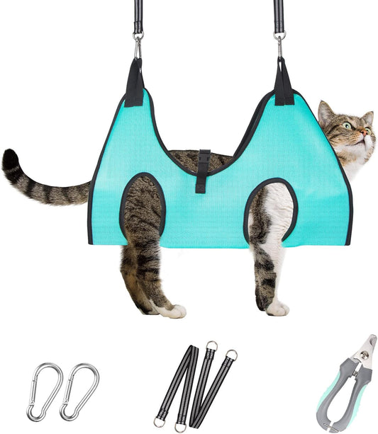 ATESON Cat Grooming Hammock - Dog Grooming Harness with Nail Trimming Feature (XS, 15Lb), Dog Sling for Nail Clipping