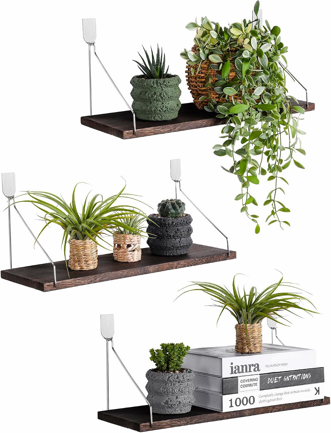 Floating Wall Shelves, Rustic Wood Wall Mounted Shelf Set of 3