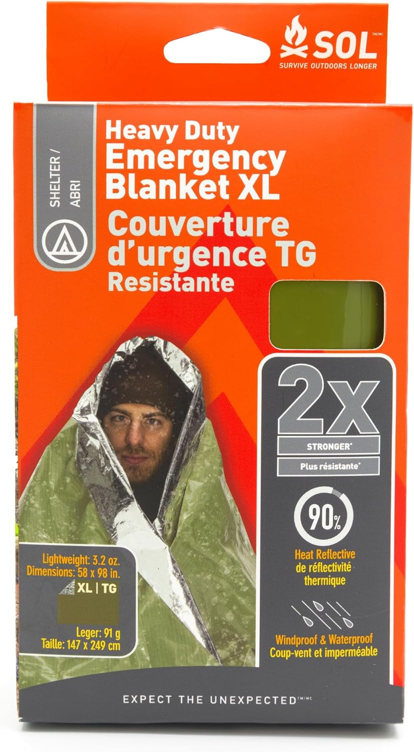 SOL 90% Heat Reflective Emergency Blanket, 58 X 98, 3.2 Oz, Green