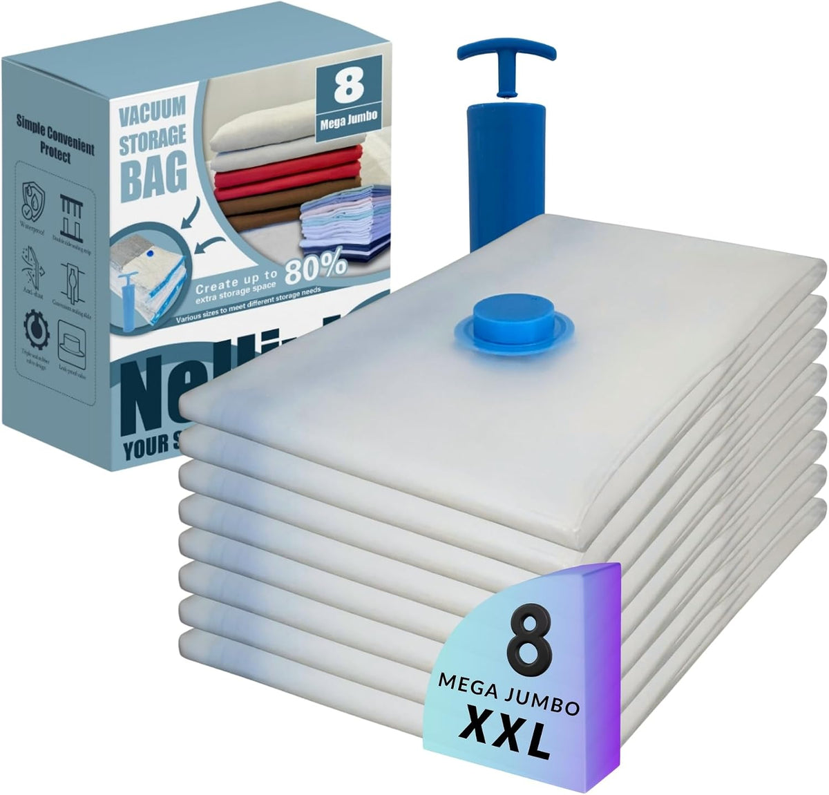 Mega Jumbo XXL Vacuum Seal Space Saver Storage Bags with Pump 8 Pack