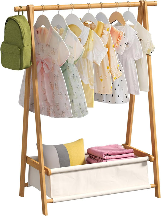 Clothing Rack, Coat Rack Freestanding for Hanging Clothes, Dress up Rack with Storage Basket,Closet Organizer for Hanging Clothes (Short)
