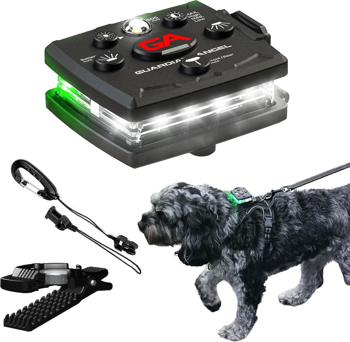 Guardian Angel Dog Walking Safety Light - Jaw Lock Mount & Tether