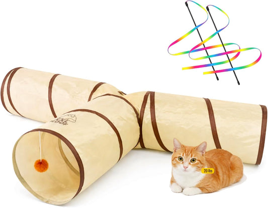 Large 3-Way Cat Tunnel, Collapsible Pet Play Tube with Toys
