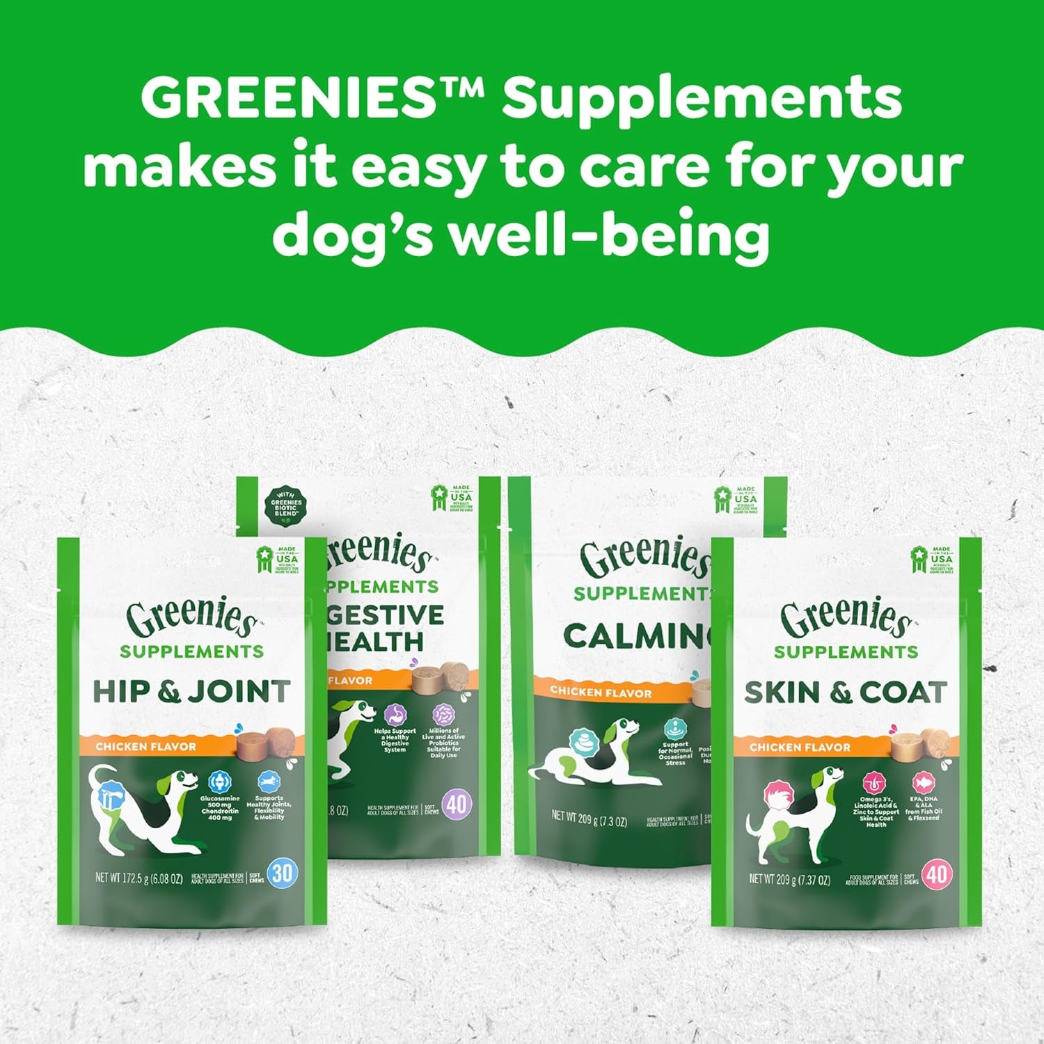 Greenies Supplements Calming Chews for Dogs Chicken Flavor, Dog Calming Chews, 7.3 Oz. Container of 40 Count