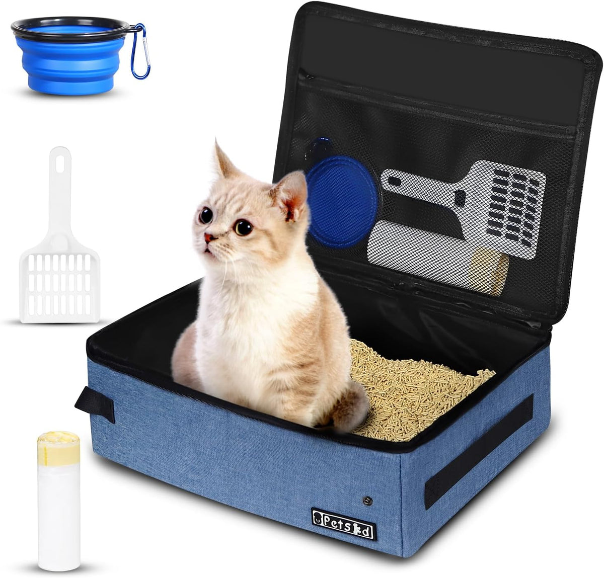 Petskd Portable Cat Travel Litter Box with Lid, Blue