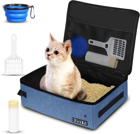 Petskd Portable Cat Travel Litter Box with Lid, Blue