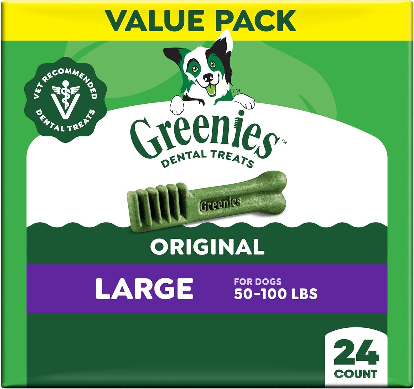 Greenies Veterinarian-Recommended Natural Dental Dog Treats, Large Size, Original Flavor, 36 Oz. Pack, 24 Count