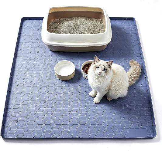 Silicone Cat Litter Mat for Litter Box, 31" X 22" Large Leak-Proof Tray, Scatter Control for Cat Litter, Soft Durable Material, Waterproof & Easy Clean Mat for Indoor Cats, Gray