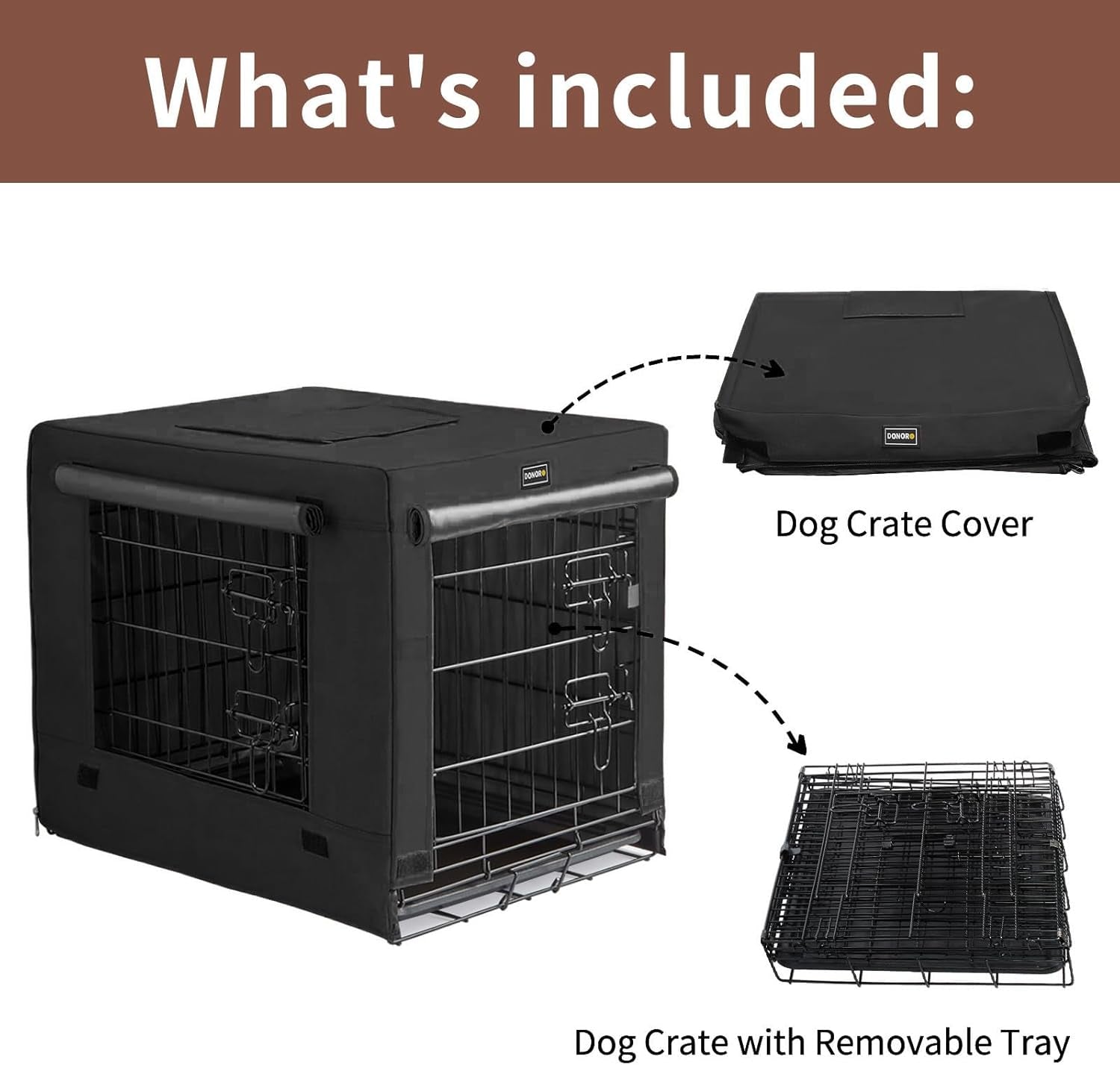 DONORO Dog Crates for Small Size Dogs Indoor Double Door Dog Kennels & Houses for Puppy and Cats, Collapsible Metal Contour Dog Cages (Black, 24.0" L X 18.0" W X 20.0" H)