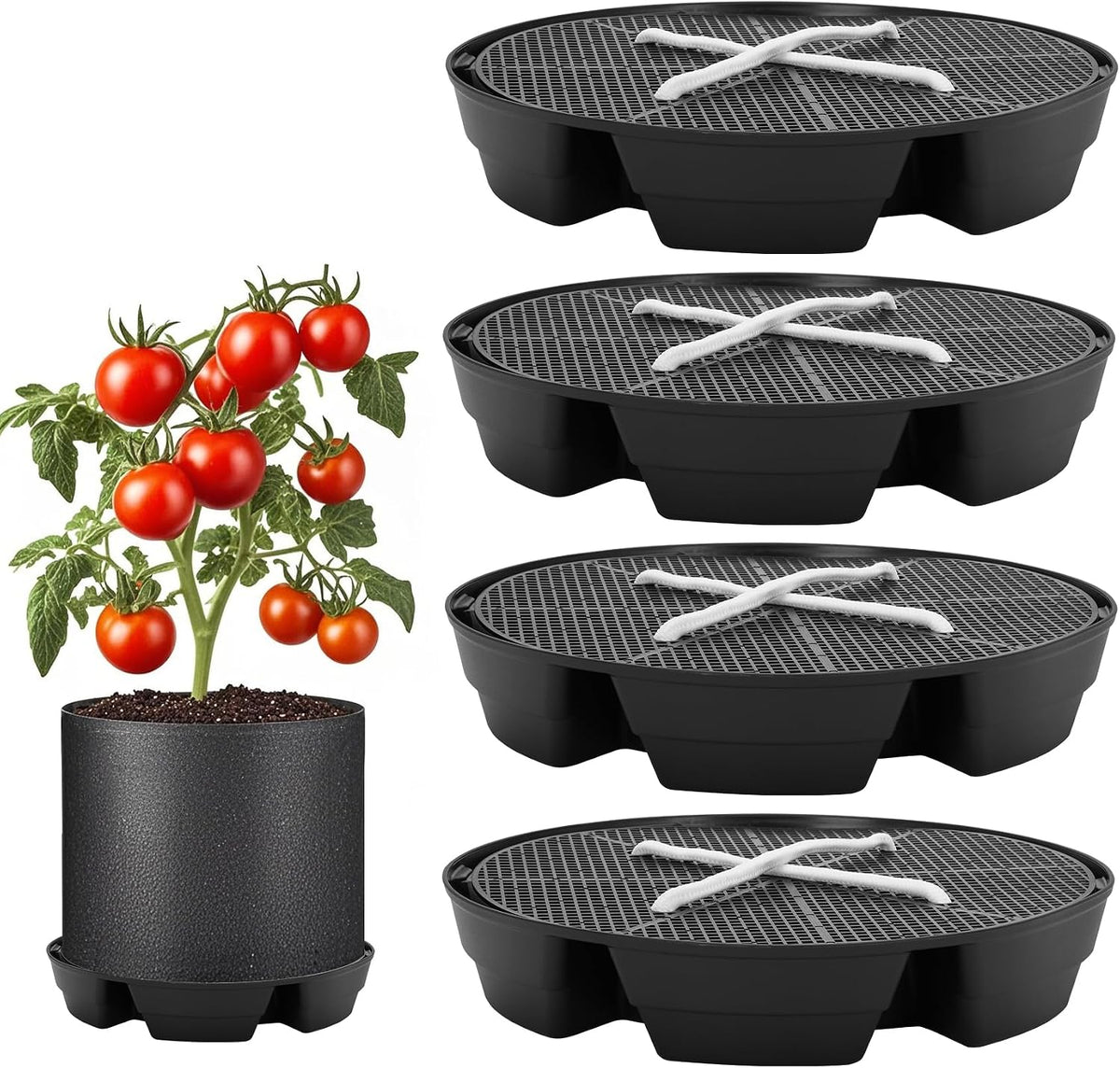 4-Pack Self Watering Fabric Pot Base, Auto Pots Fit for 5 Gallon Grow Bags, Auto-Irrigation Water Delivery System , Auto Watering Plant Saucer for Fabric Planters 3 Year Warranty (Capacity Upgrade)