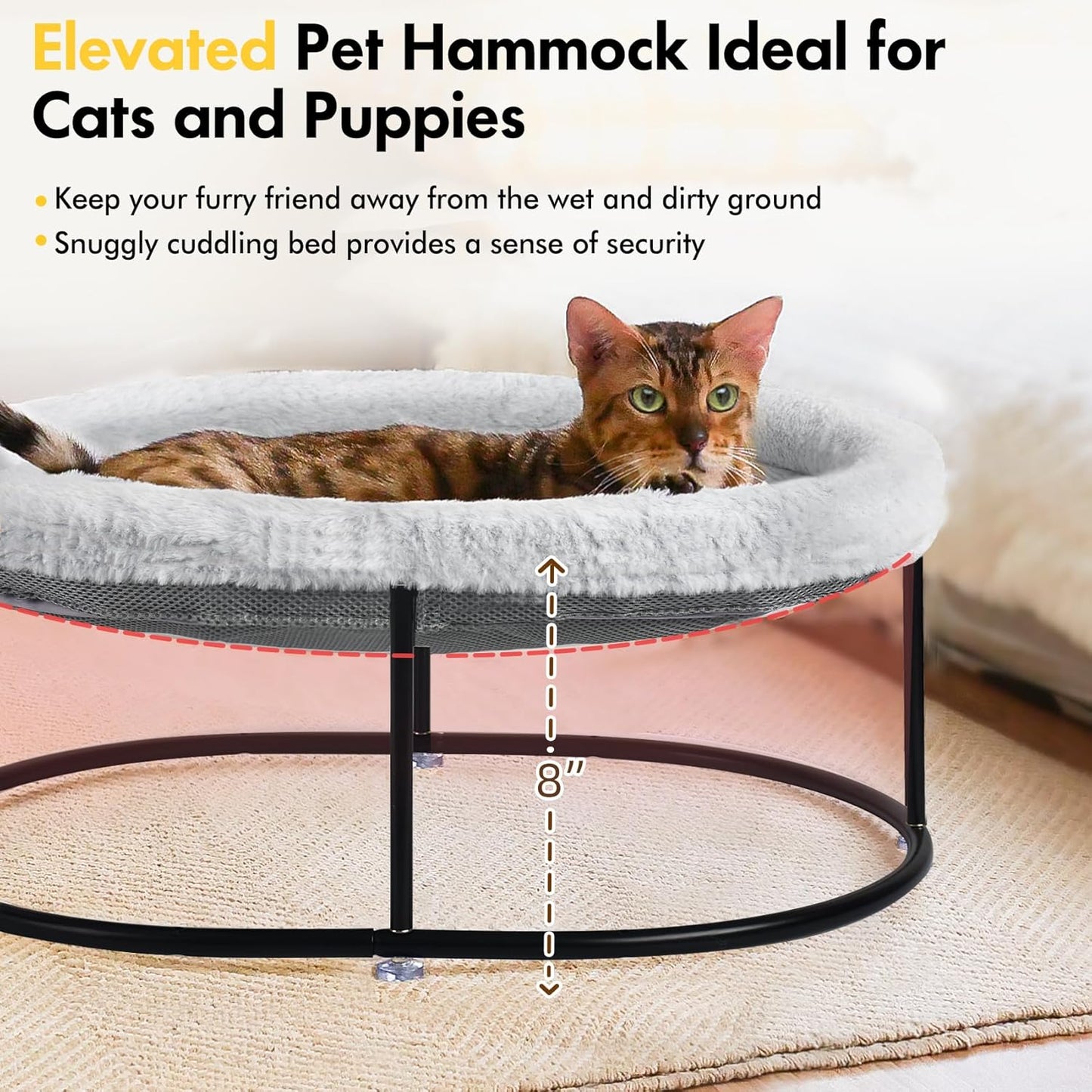 Zoratoo Elevated Cat Hammock Bed for Indoor Cats, Fluffy Warm Cuddle Cats Bed with Detachable Pad Bed Cover, Portable Pet Bed Raised Cuddler for Sleeping Kittens, Small Dog, Oval Cat Hammock Grey