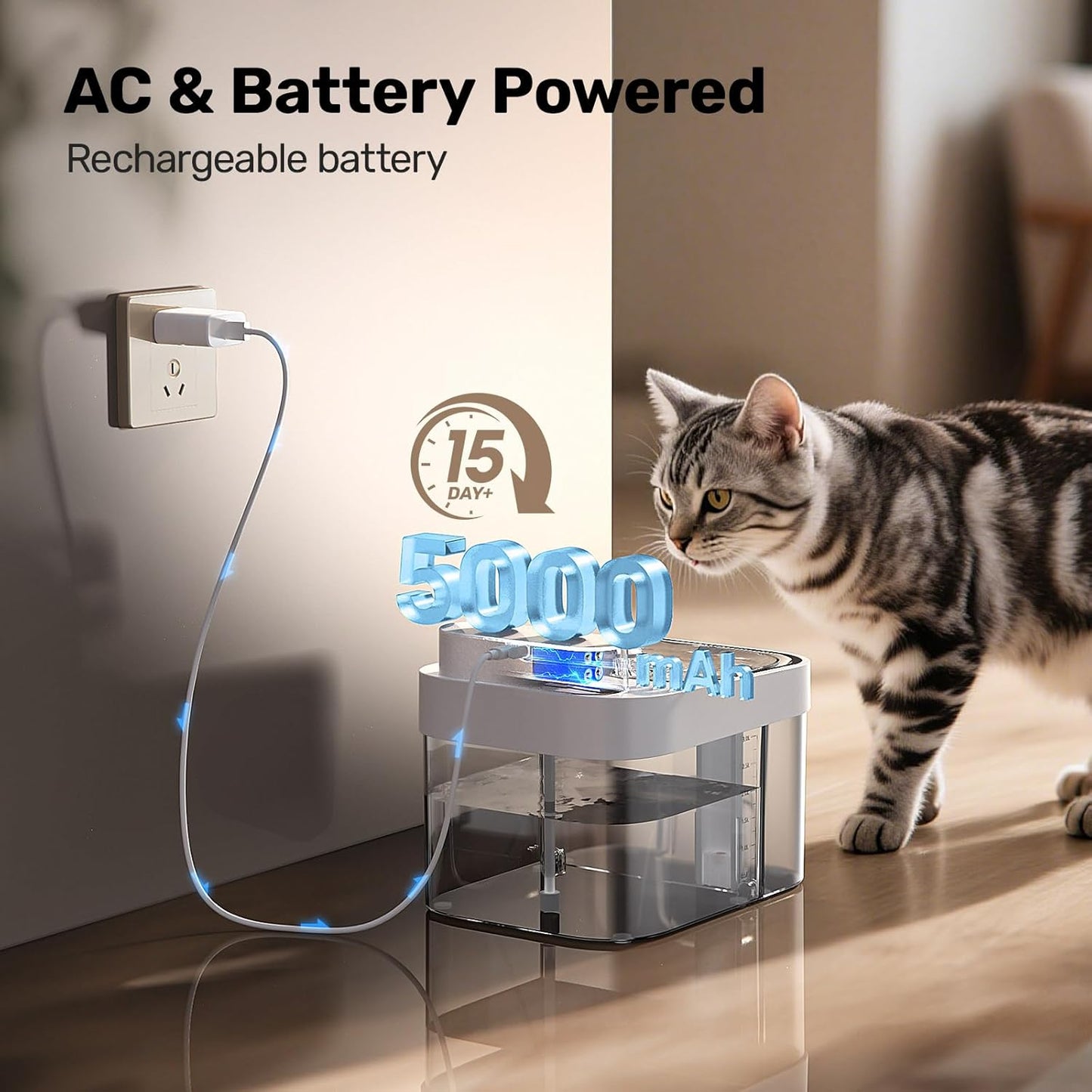 Cat Water Fountain, Wastewater Separation & No Filter Cotton, Pet Water Dispenser with 101Oz/3L Large Capacity Tank, Wireless Automatic Water Fountains for Cats Indoor Cat Watering Supplies
