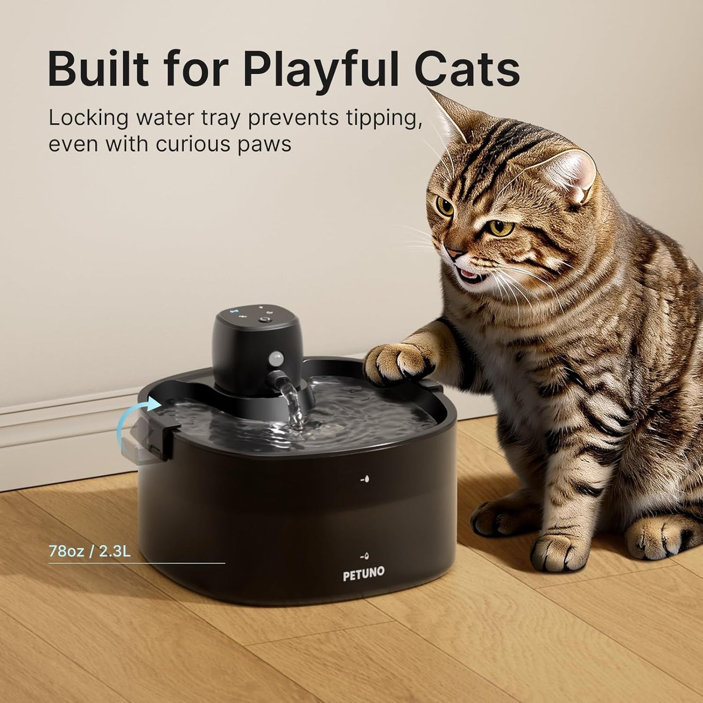 Wireless Cat Water Fountain, Cat Fountain Battery Operated, 78Oz/2.3L Pet Water Fountain Cordless, 4000Mah Rechargeable Automatic Fountain with Motion Sensor, Ultra-Quiet Pump & Locking Lid, Black