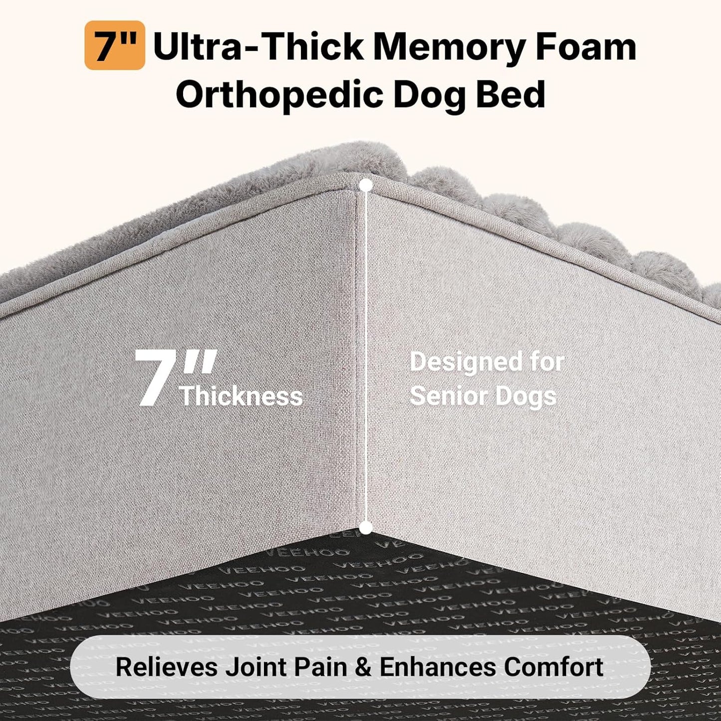 Veehoo Orthopedic Dog Bed for Large Senior Dogs, 7 Inch Thick XXL Memory Foam Dog Bed with L Shaped Bolsters, Orthopedic Pet Couch with Waterproof Liner & Removable Washable Cover, 52"X36"X7"