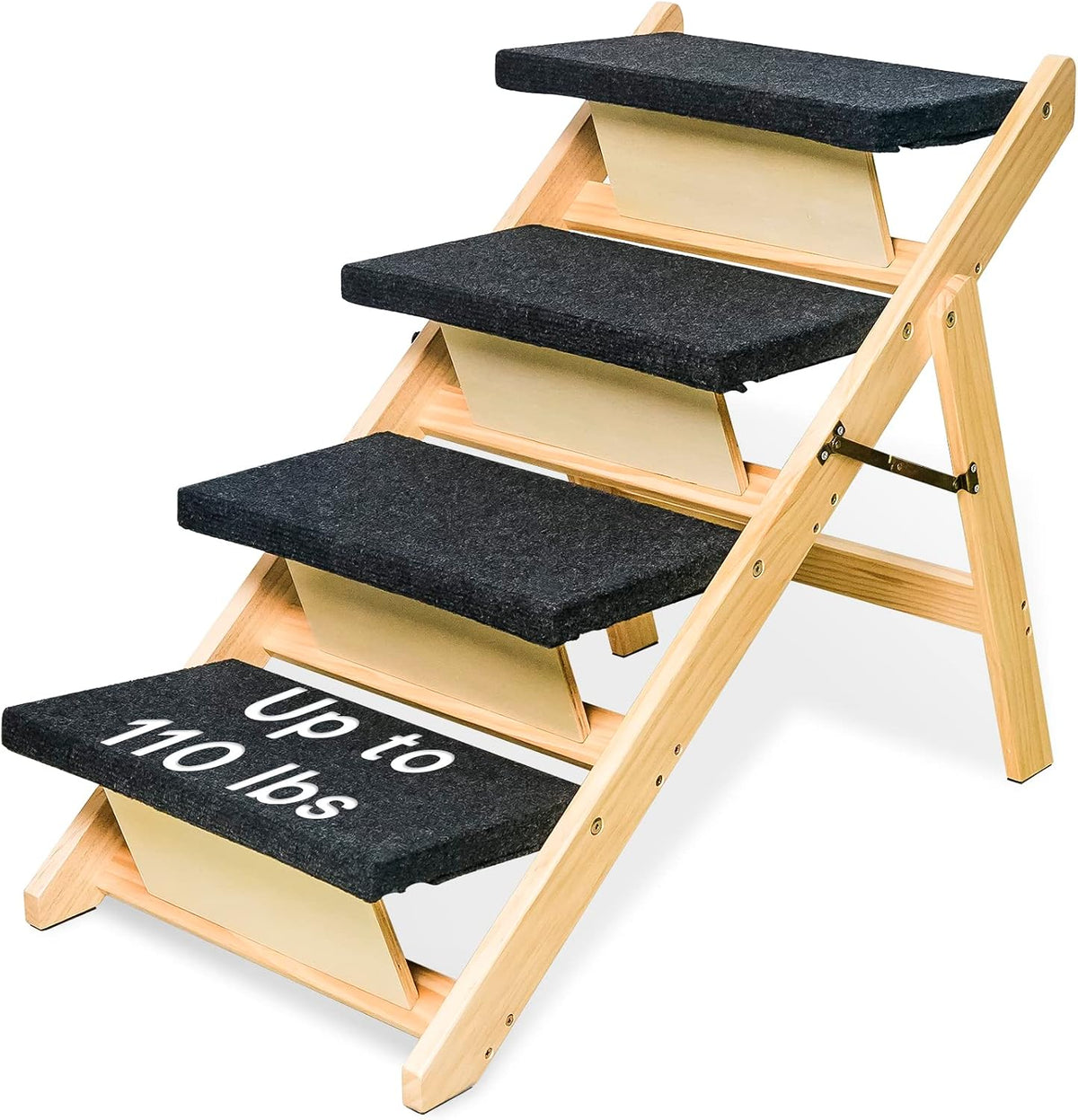BRIKY 2-In-1 Dog Stairs/Ramp with 4 Steps, Foldable Dog Stairs for High Beds Cars Couch, Durable Wooden Pet Stairs for Small Medium Large Dogs, No Assembly Required