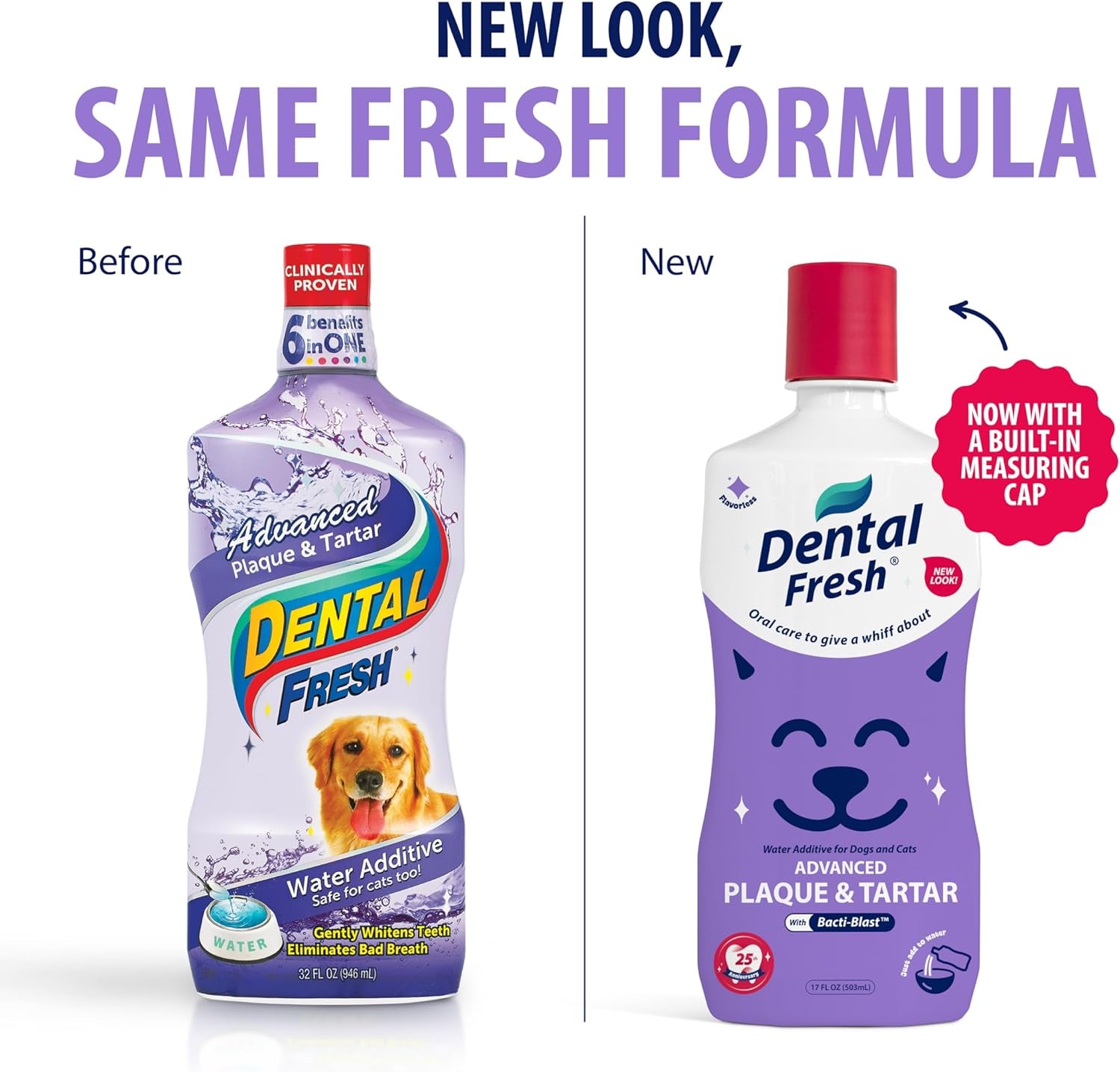 Dental Fresh – Advanced Plaque & Tartar Support Water Additive for Dogs & Cats – Helps Freshen Breath and Clean Teeth without Brushing – 17 Fl Oz