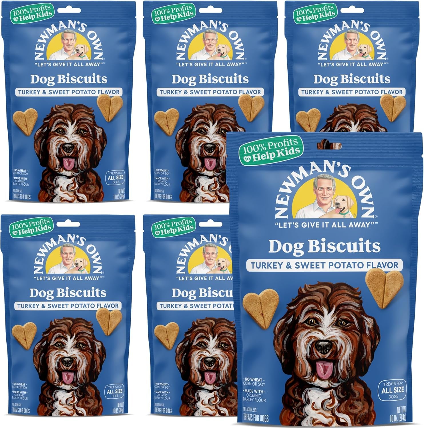 Newman'S Own Turkey & Sweet Potato Dog Biscuits, 10 Oz Bag (Pack of 6) — Oven Baked Crunchy Training Treats, Organic Ingredients, No Wheat Corn or Soy, Premium Quality Wholesome Dog Cookies
