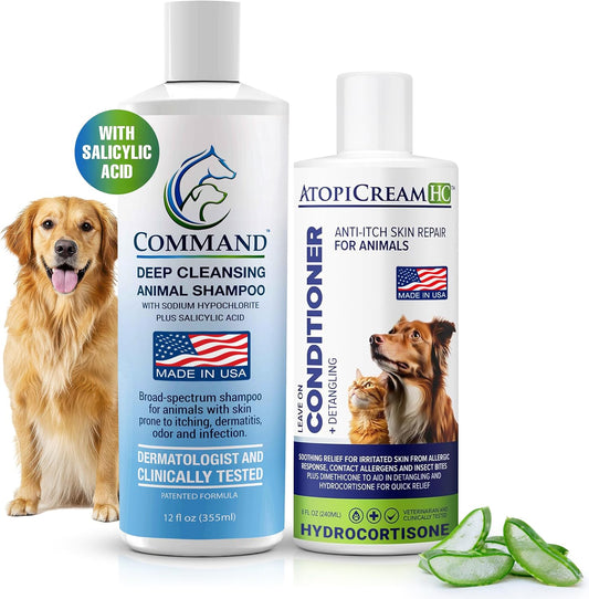 Itchy Dog Bundle, 12 Oz Command Shampoo and 8 Oz Atopicream HC