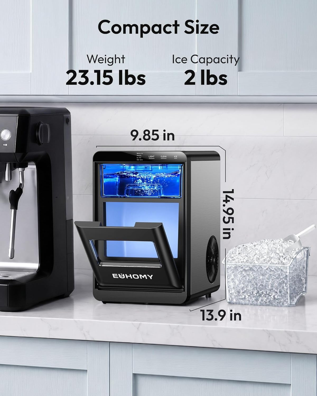 EUHOMY Nugget Ice Maker Countertop, 44Lbs/24H Sonic Ice Maker Machine, Self-Cleaning Pellet Ice Makers with Ice Scoop&Basket, Countertop Pebble Ice Maker for Home/Kitchen/Office