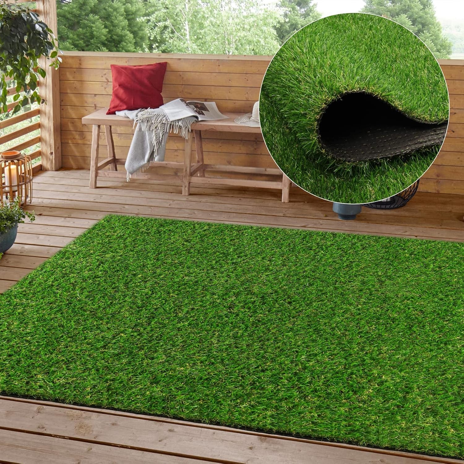Heyroll Realistic Artificial Turf Grass, 3 FT X 5 FT Artificial Synthetic Fake Grass, 20MM Green Turf Rug Pet Dogs Lawn Mat with Drainage Holes for Indoor Outdoor Patio Garden Landscape/Custom Size