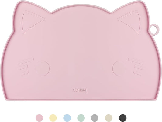 Coomazy Cat Food & Water Mat Thicker Non-Slip Silicone Mat with Raised Edge