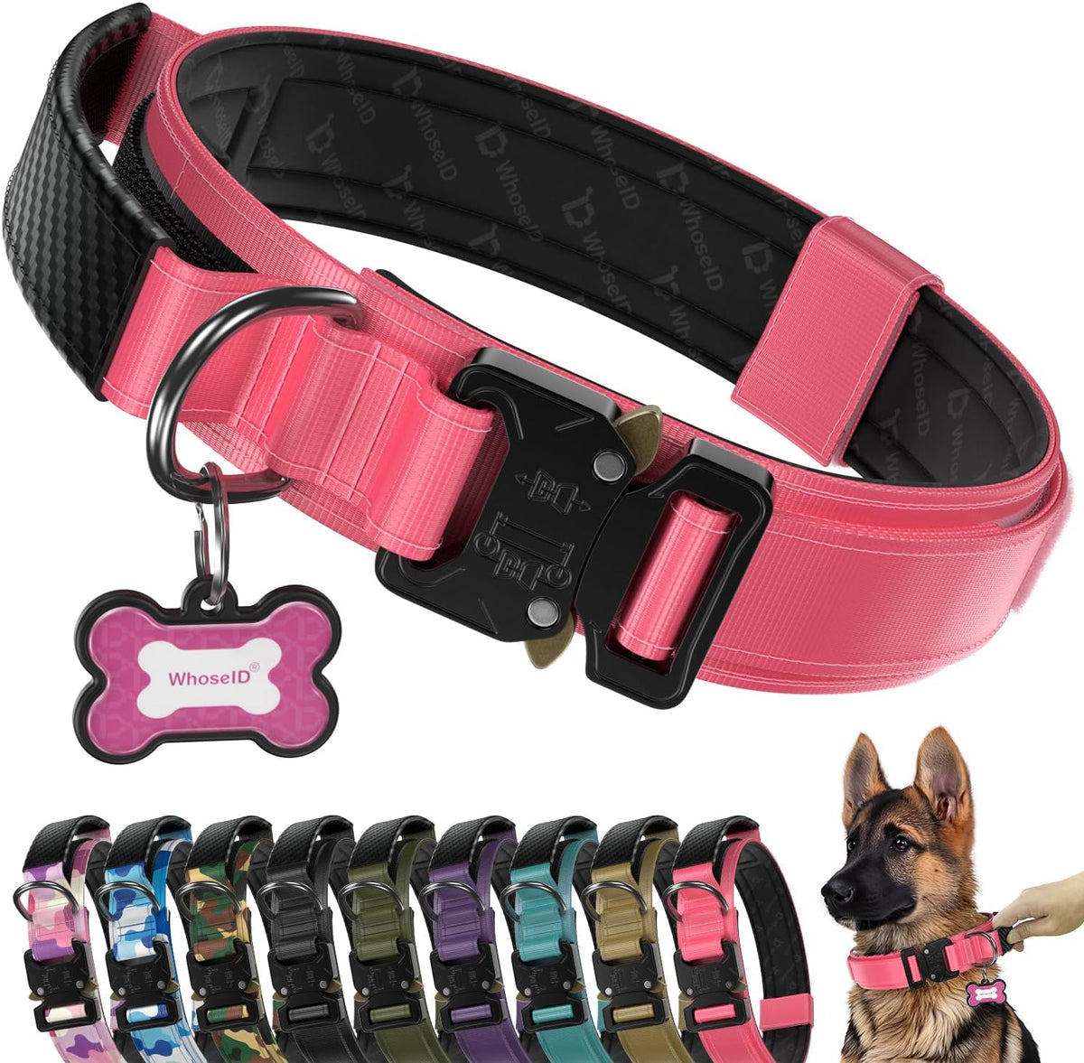 Premium Tactical Dog Collar - Adjustable Military Heavy Duty Dog Collar for Medium Large Dogs - Durable Metal Buckle Dog Collar with Leather Control Handle and Soft Comfortable Padding