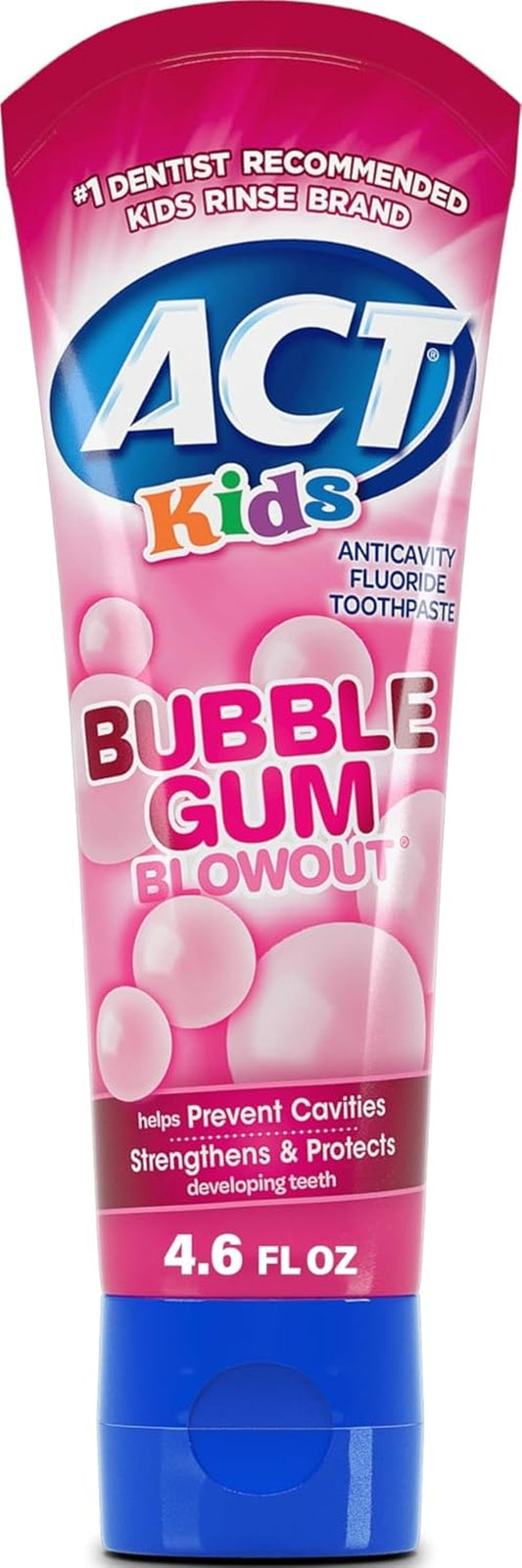 ACT Kids Anticavity Fluoride Toothpaste, Bubble Gum Blowout, 4.6 Oz.