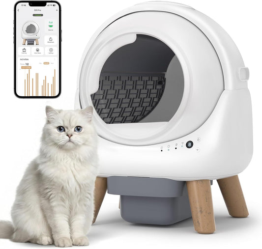Self Cleaning Litter Box for Multiple Cats, Smart APP Control with Safety Sensors, 15-Day Odor Control, Extra Large Waste Bin, Ultra Quiet Automatic Cat Litter Box, White