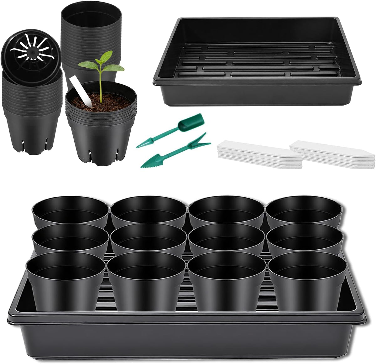 Seed Starter Tray Kit 60-Pack 3.4 Inch round Nursery Pots