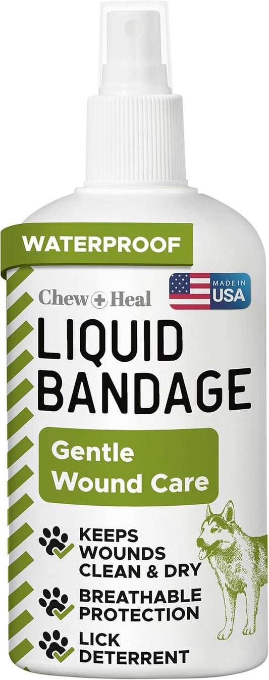Liquid Bandage for Dogs 4Oz Waterproof Spray - Dog Wound Care with Aloe for Cuts, Scrapes, Hot Spots & Paw Injuries - Alcohol-Free, Safe If Licked, Made in USA | Chew + Heal
