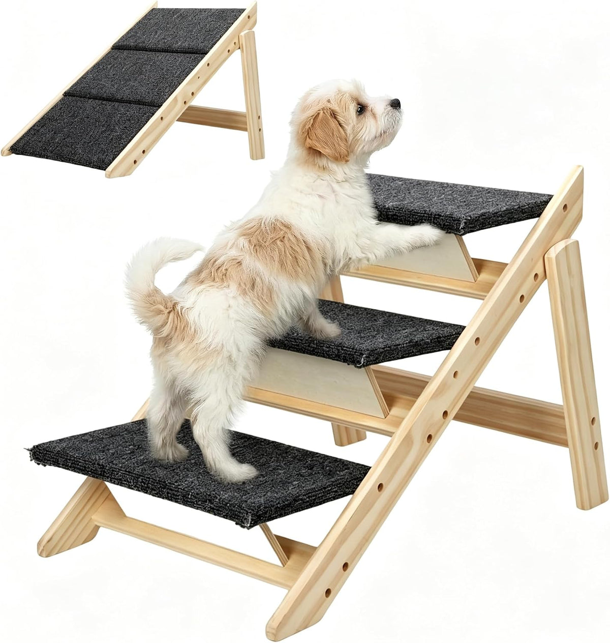 Dog Ramp,2-In-1 Foldable Pet Stairs for High Beds, 3 Steps Dog Steps