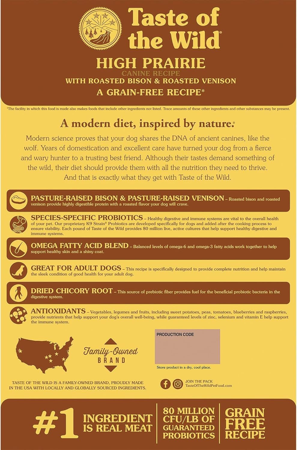 Taste of the Wild High Prairie Canine Grain-Free Recipe with Roasted Bison and Venison Adult Dry Dog Food, Made with High Protein from Real Meat and Guaranteed Nutrients and Probiotics 28Lb