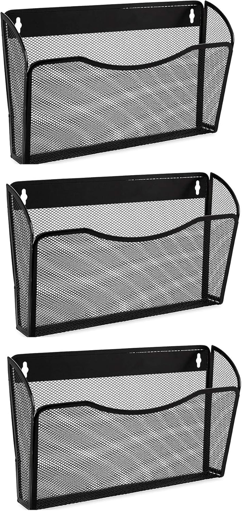 3 Single Pocket Mesh Hanging File Organizer, Vertical Wall Mounted Magazine File Holder, Mount Basket Mail Paper Document Folder Organizing for Office, Home and School, Black