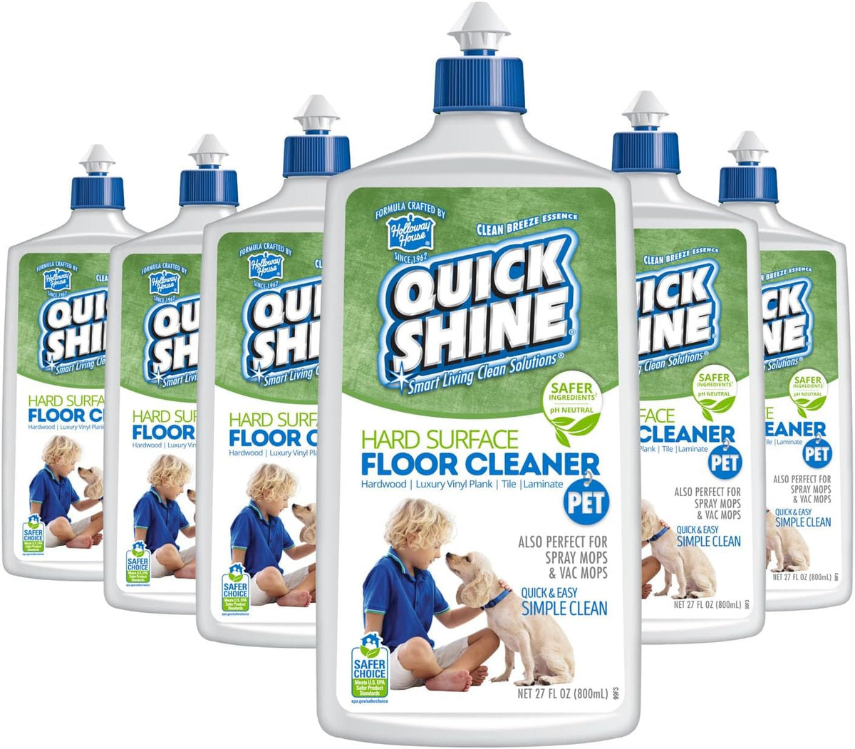 Quick Shine Pet Floor Cleaner 27 Oz-6 Pk, Removes Dog & Cat Messes