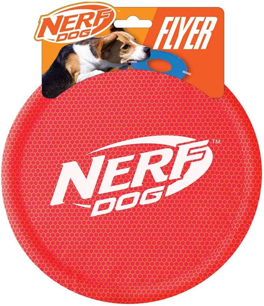 Nerf Dog Nylon Flyer Dog Toy, Flying Disc, Lightweight, Durable and Water Resistant, Great for Beach and Pool, 9 Inch Diameter, for Medium/Large Breeds, Single Unit, Red