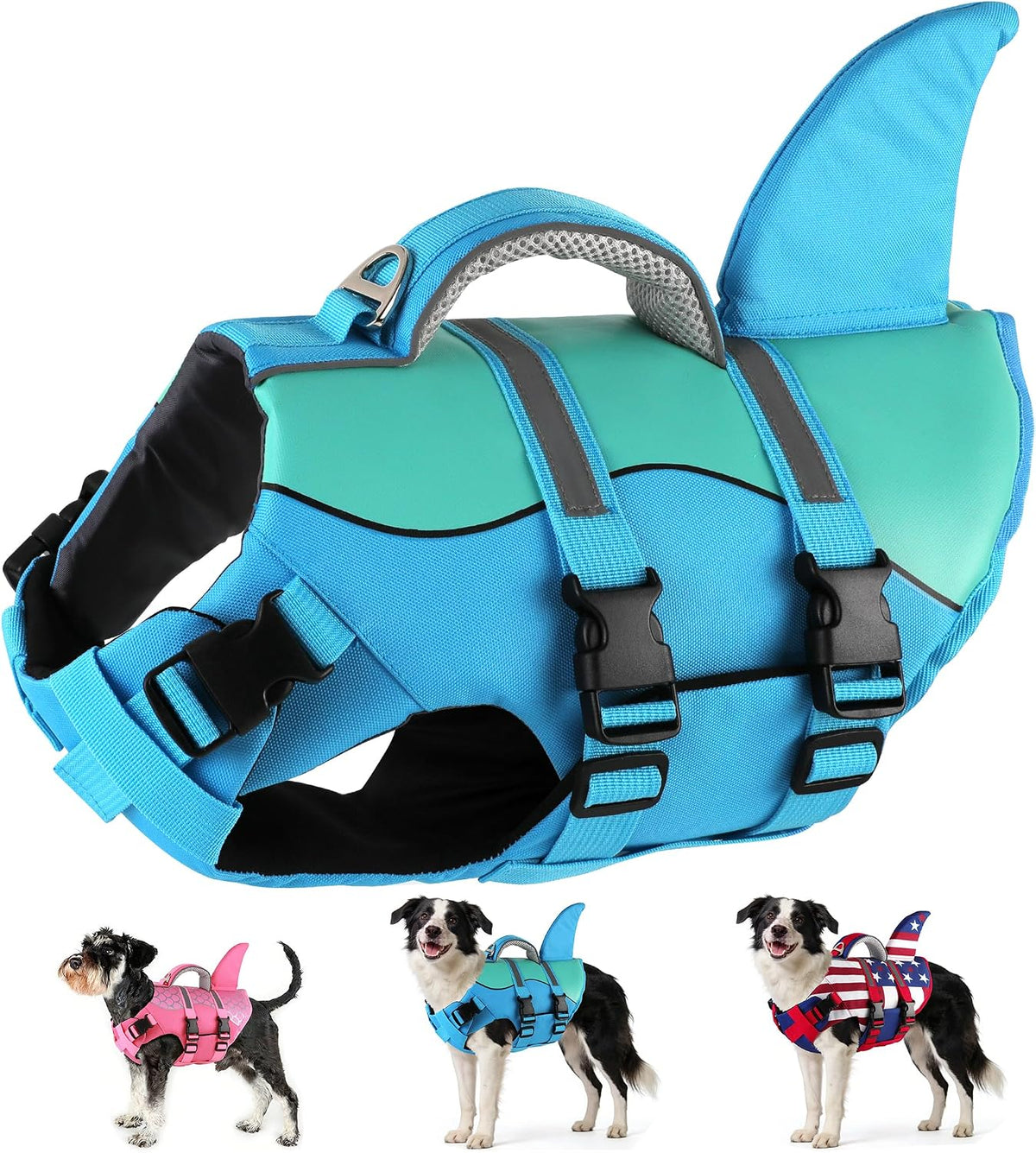 Dogcheer Dog Life Jacket Shark, Neoprene Harness Dog Life Vest with Lift Handle, Reflective Adjustable Pet Swim Float Vest for Small Medium Large Dogs - Blue, XL