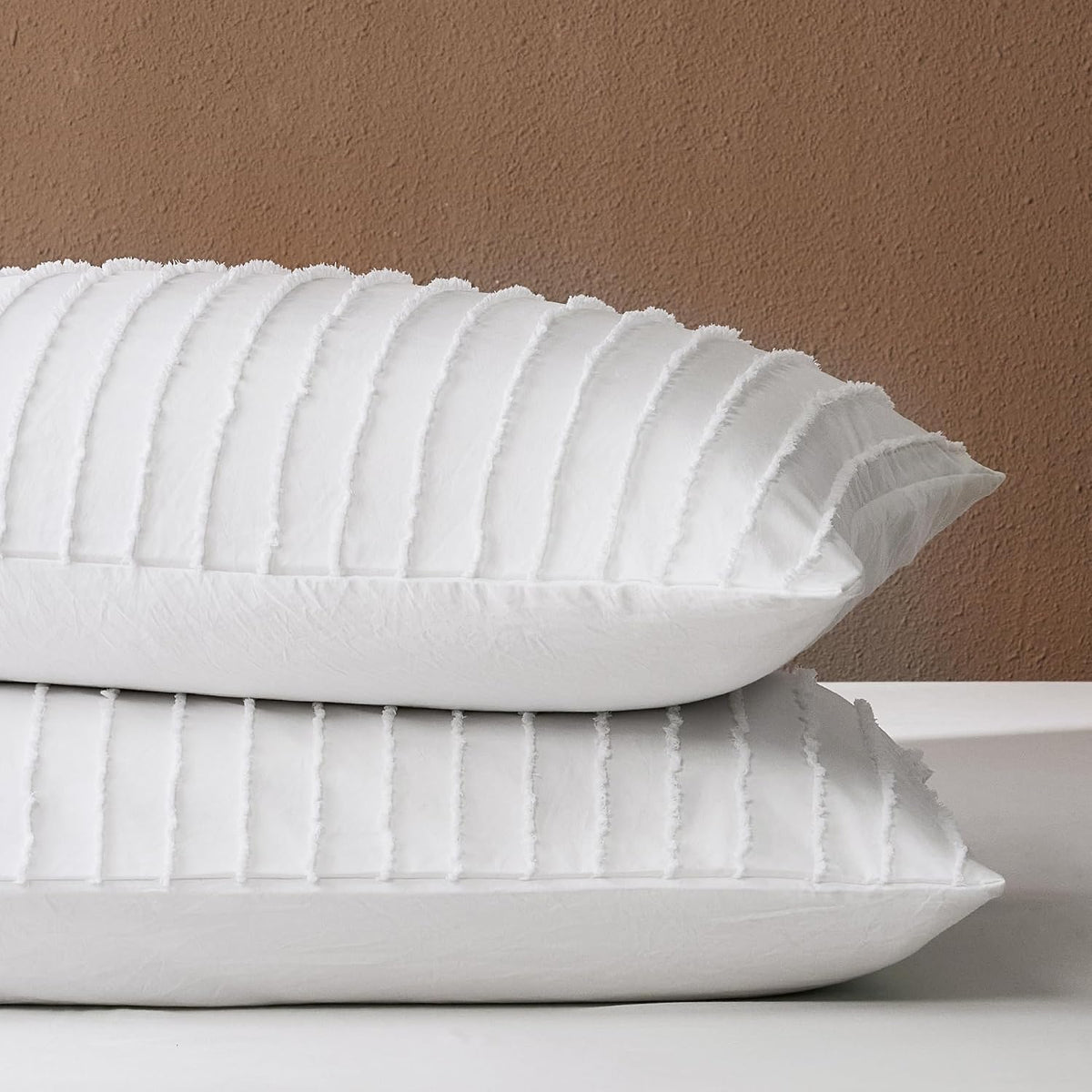 JELLYMONI White Striped Tufted Pillowcases Standard Size