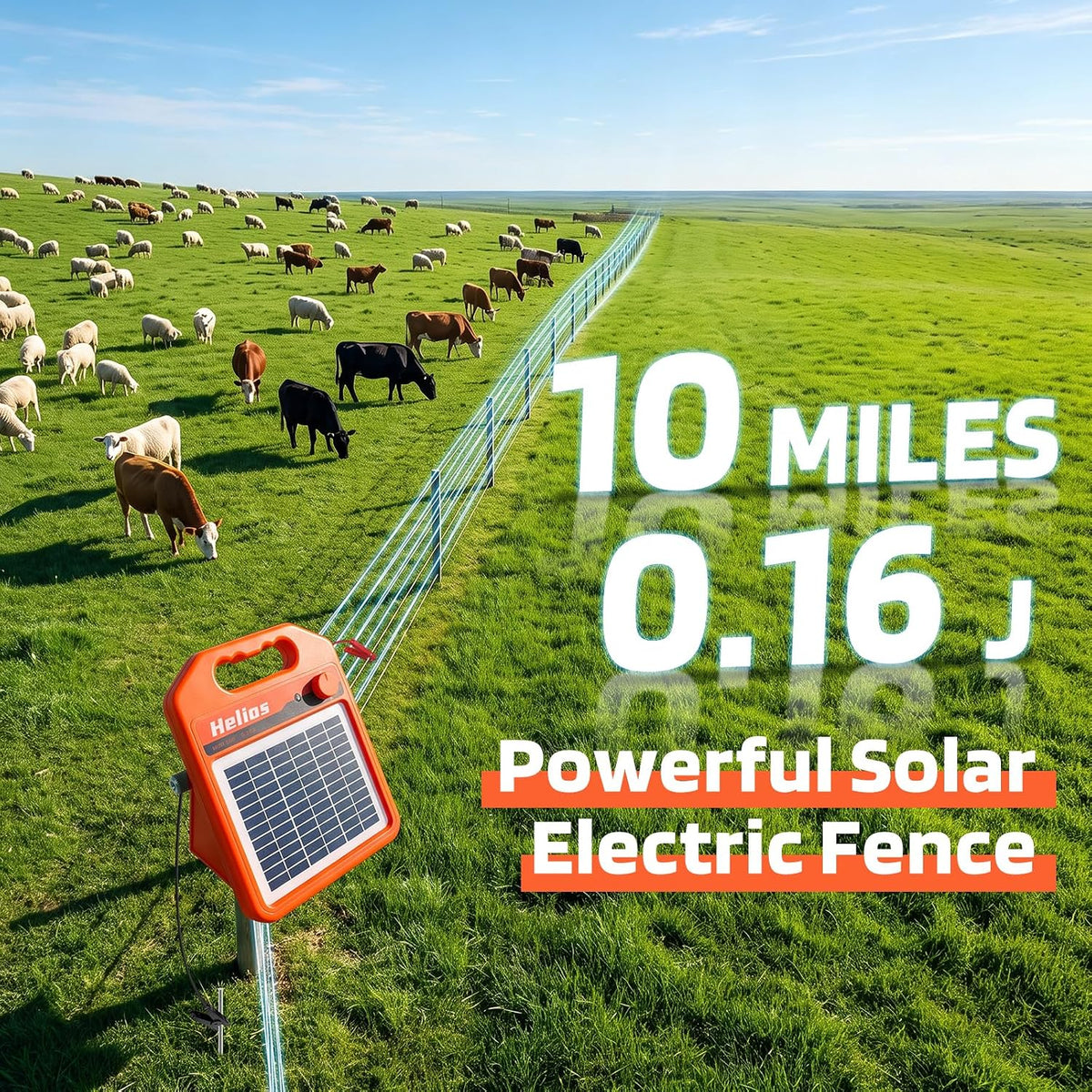 MINI160 2 Miles Solar Fence Charger, 0.16 Joule Solar Electric Fence Charger for Livestock, Pigs, Horses, Cattle Sheep, Solar Powered Electric Fence with Day or Night Mode, Easy Installation
