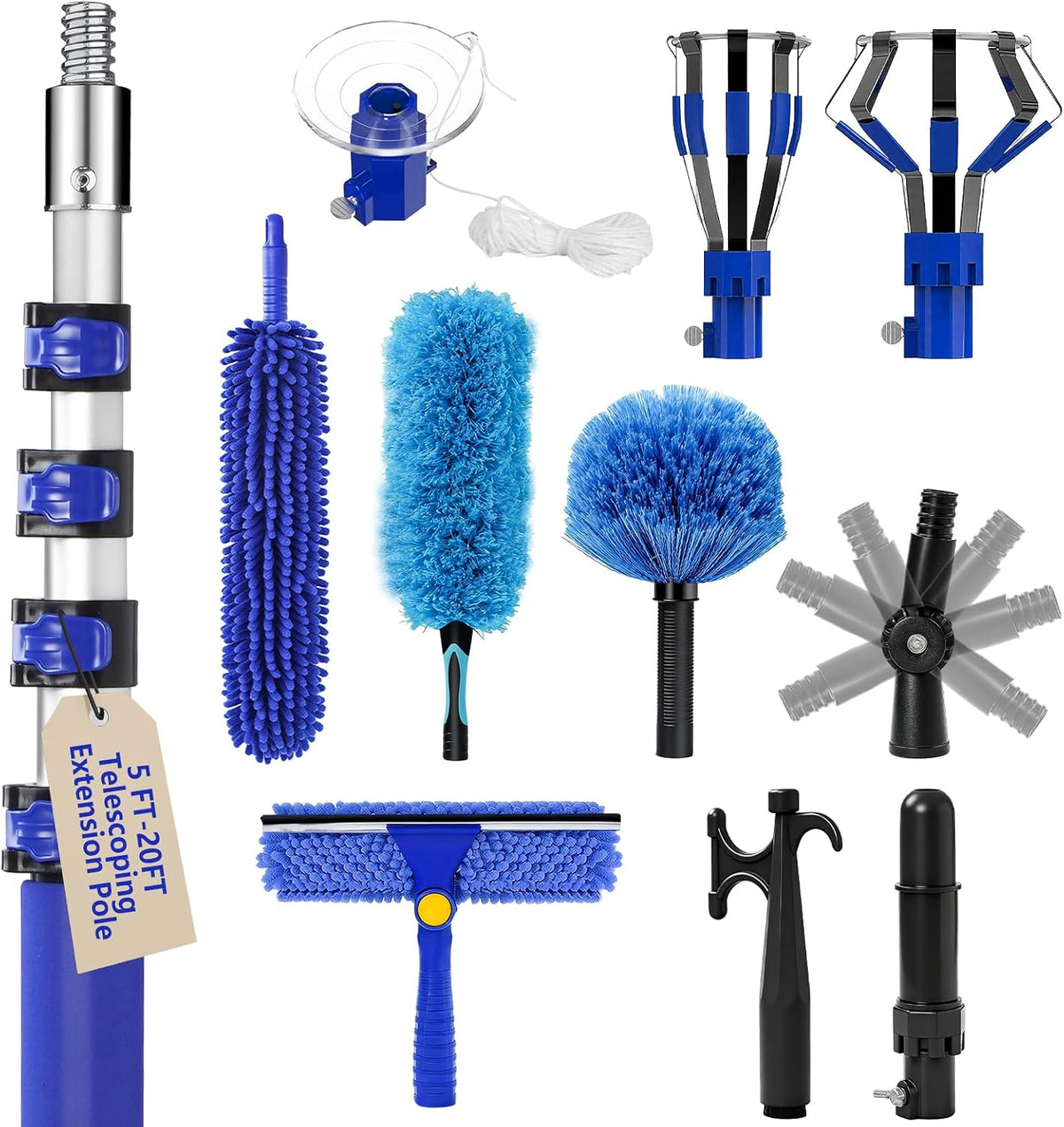 26FT Light Bulb Changer Kit with Ceiling Fan Cleaner Extension Pole Blue