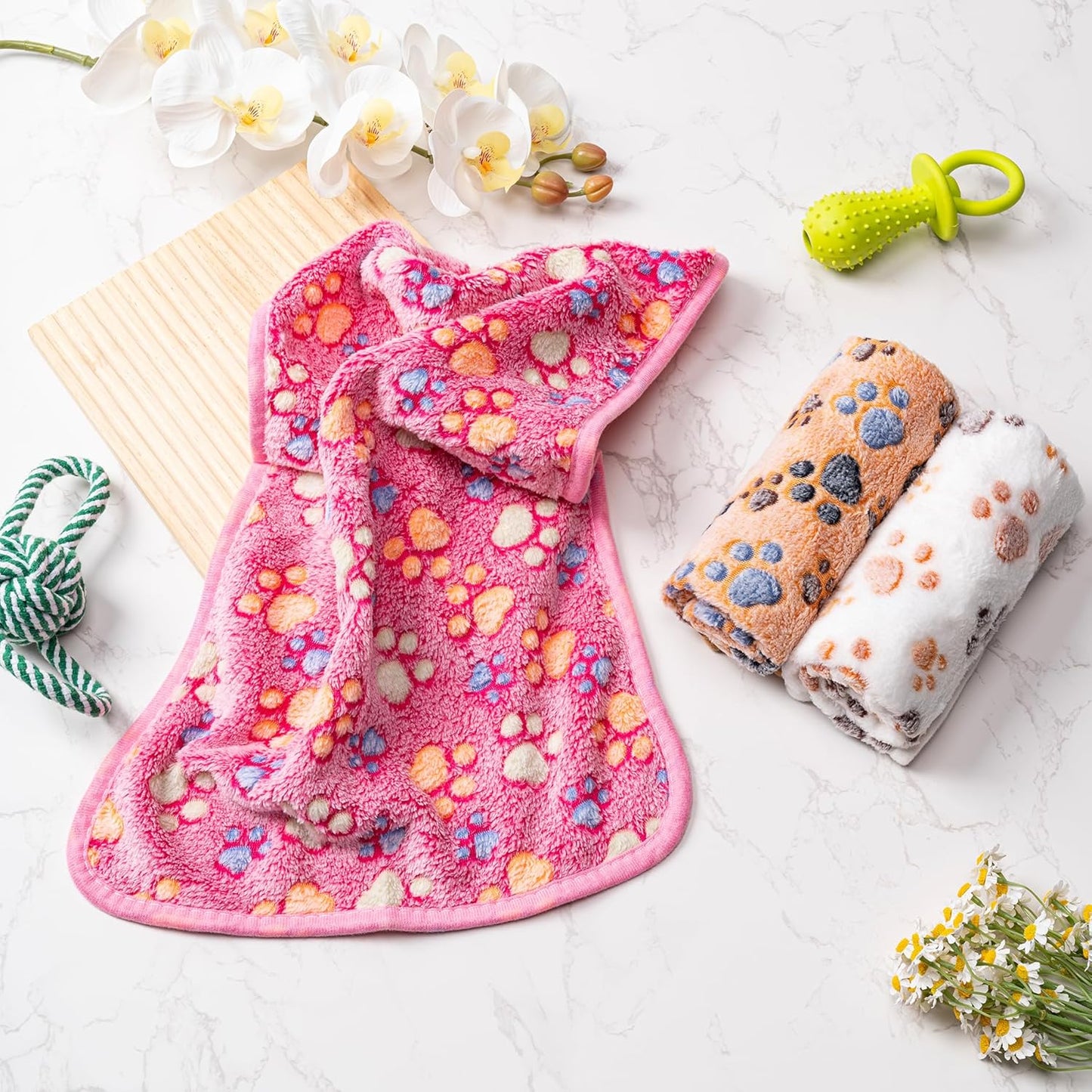 1 Pack 3 Blankets Fluffy Premium Fleece Soft Pet Blanket Flannel Throw for Cat Dog Puppy (Small 23X16'', Paw-White/Pink/Brown)
