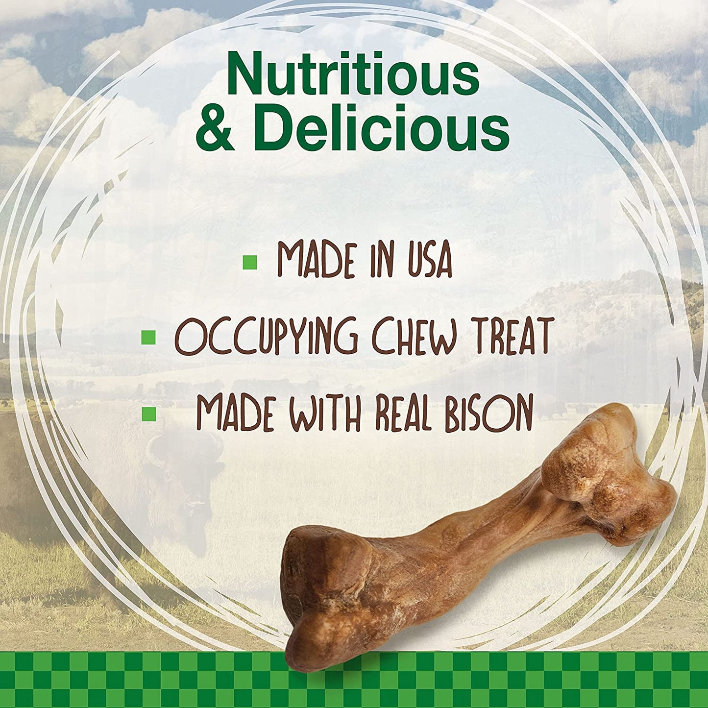 Nylabone Healthy Edibles WILD Natural Dog Chews, Long Lasting Bones for Dogs, Bison Flavor Dog Treats, Medium (2 Count)